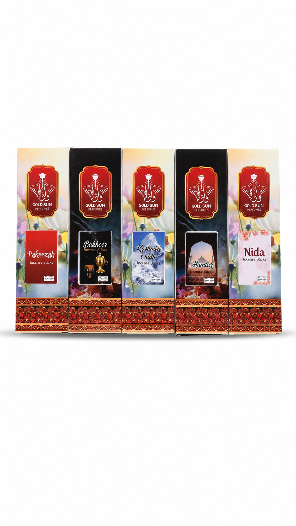 Gold Sun Premium Incense Sticks Combo Pack – 5 Fragrances | 250g